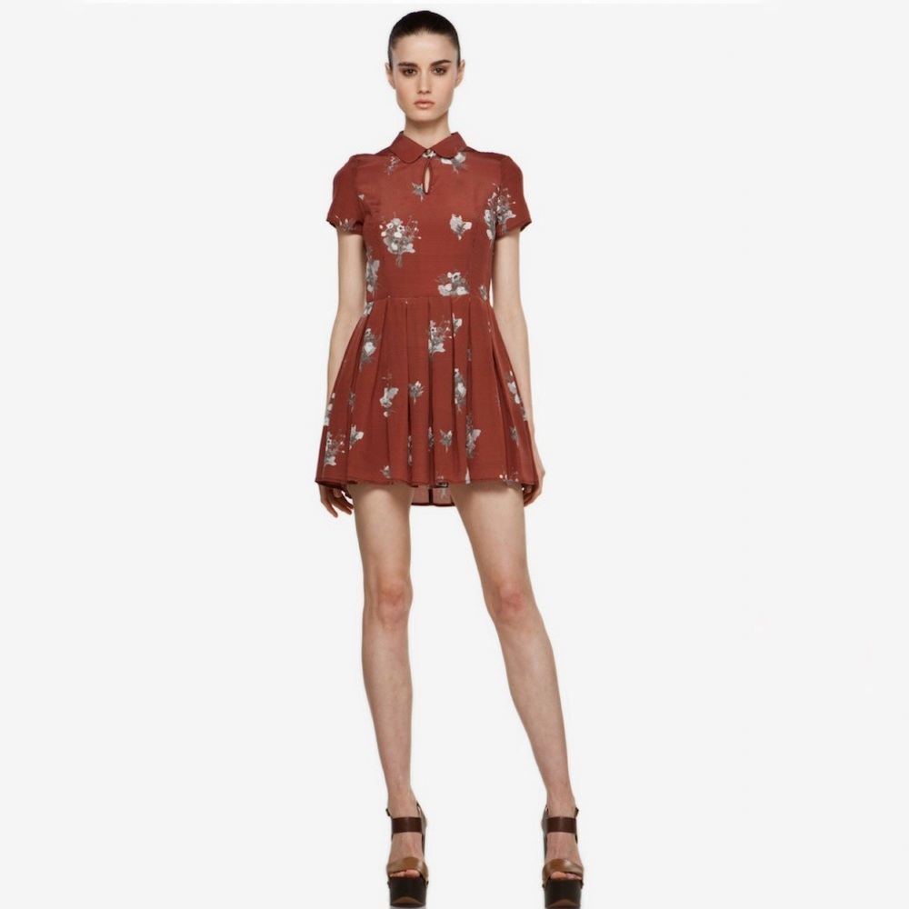 Opening Ceremony Peter Pan Collar Silk Dress in Brown